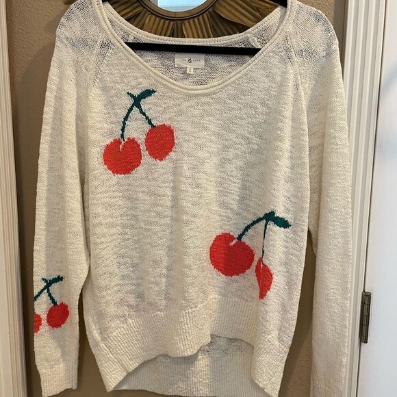 Lou & Grey Cherry Print Womens Knit Sweater S - Picture 1 of 11